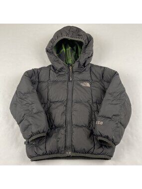 North Face reversible hooded jacket Boy’s 3T 550 Down Puffer Solid Gray/Plaid
